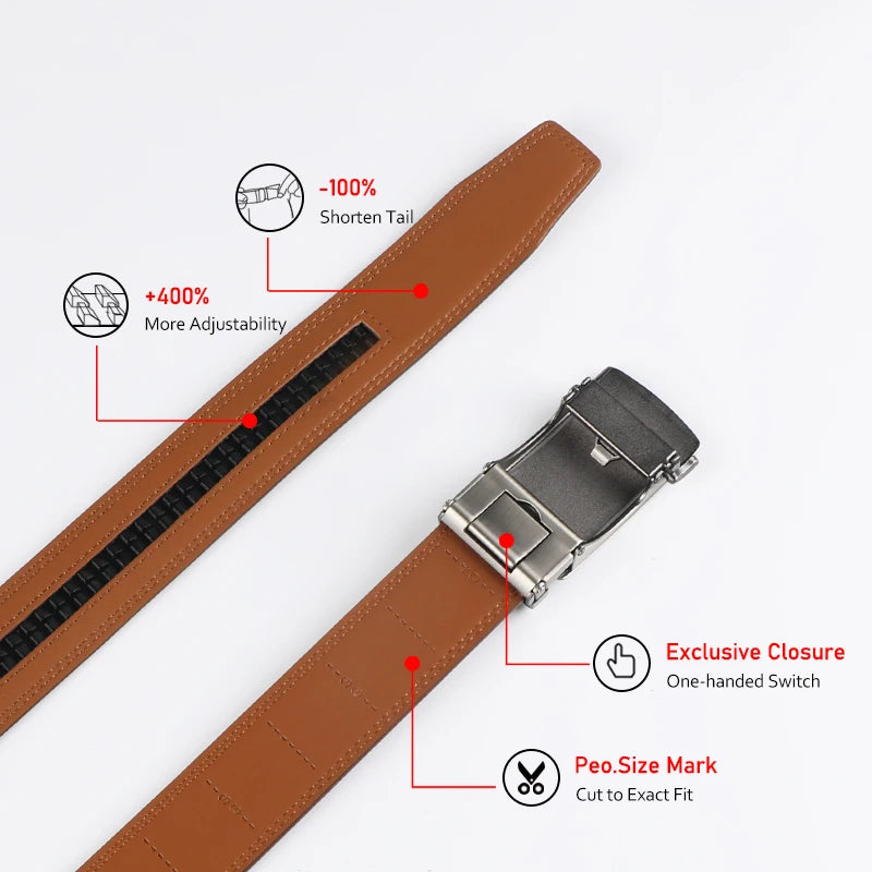 Men's Leather Ratchet Belt – Adjustable Auto Buckle Men's Leather Belt SWANS