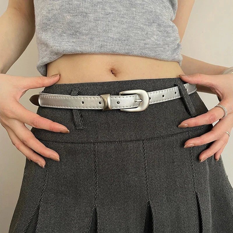 Women's Thin PU Leather Metal Belt – Korean Fashion Waistband Fashion Belt SWANS