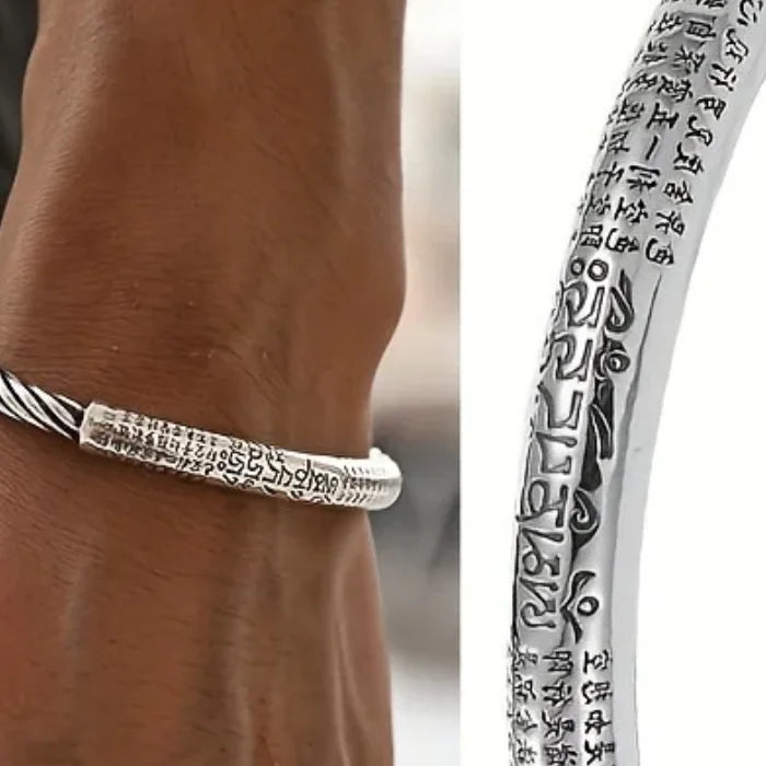 Silver-Plated Retro Six-Character Mantra Cuff Bracelet Cuff Bracelet SWANS