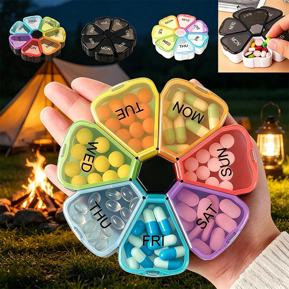 7-Compartment Rainbow Pill Case – Travel Medicine Organizer Pill Organizer SWANS