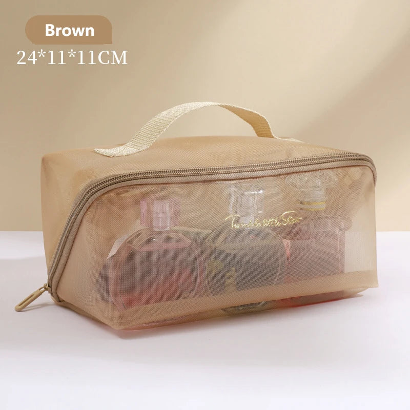 Transparent Mesh Cosmetic Bag – Travel Makeup Organizer Pouch Cosmetic Travel Bag SWANS Gold