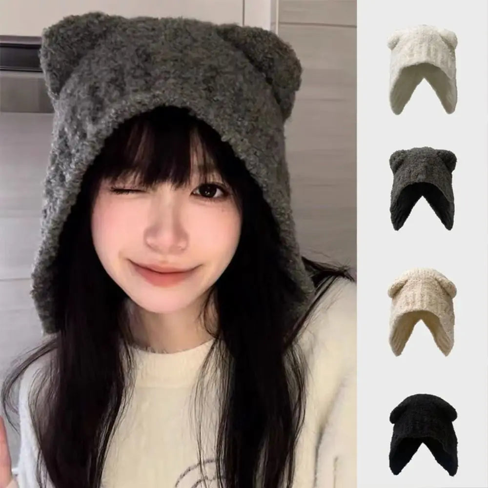 Bear Ear Knitted Beanie Hat – Cute Women's Winter Cap Knitted Beanie Hat SWANS