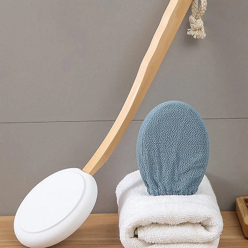 Long Handle Lotion Applicator & Body Brush – Wood & EVA Body Brush Applicator SWANS