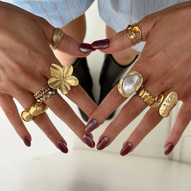 Women's Pearl Gold Stainless Steel Ring – Fashion Jewelry Fashion Ring SWANS