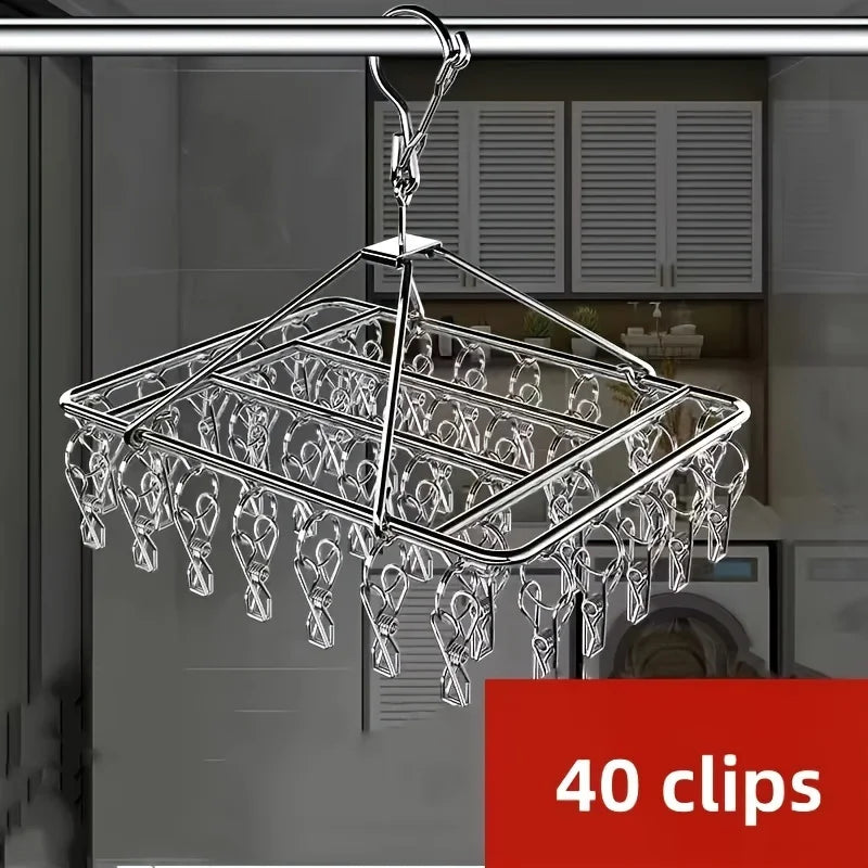 SWANS Stainless Steel Clothes Rack – 40 Windproof Drying Hooks Laundry Drying Rack SWANS 40 clips