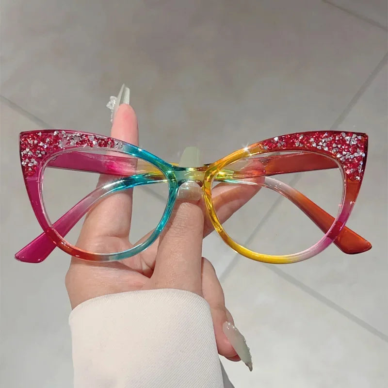 TOYEARN Blue Light Cat Eye Glasses – Bling Diamond Oversized Blue Light Eyeglasses SWANS Red Blue Yellow