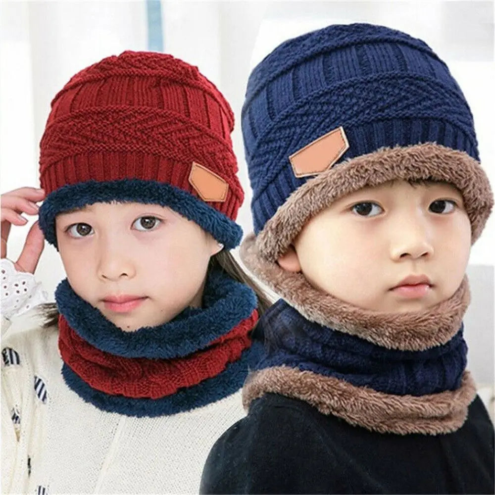 Kids Winter Knit Hat & Neck Warmer Set – Fleece Lined Kids Winter Hat Set SWANS