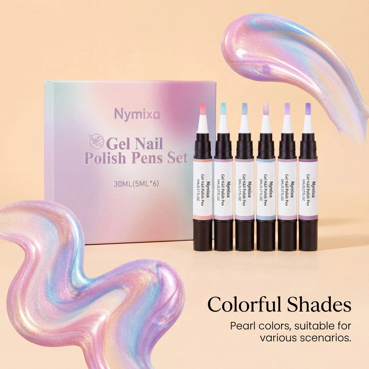 6-Pack 3-in-1 Gel Nail Polish Pens – Quick Dry Multi-Color Gel Nail Polish Pens SWANS