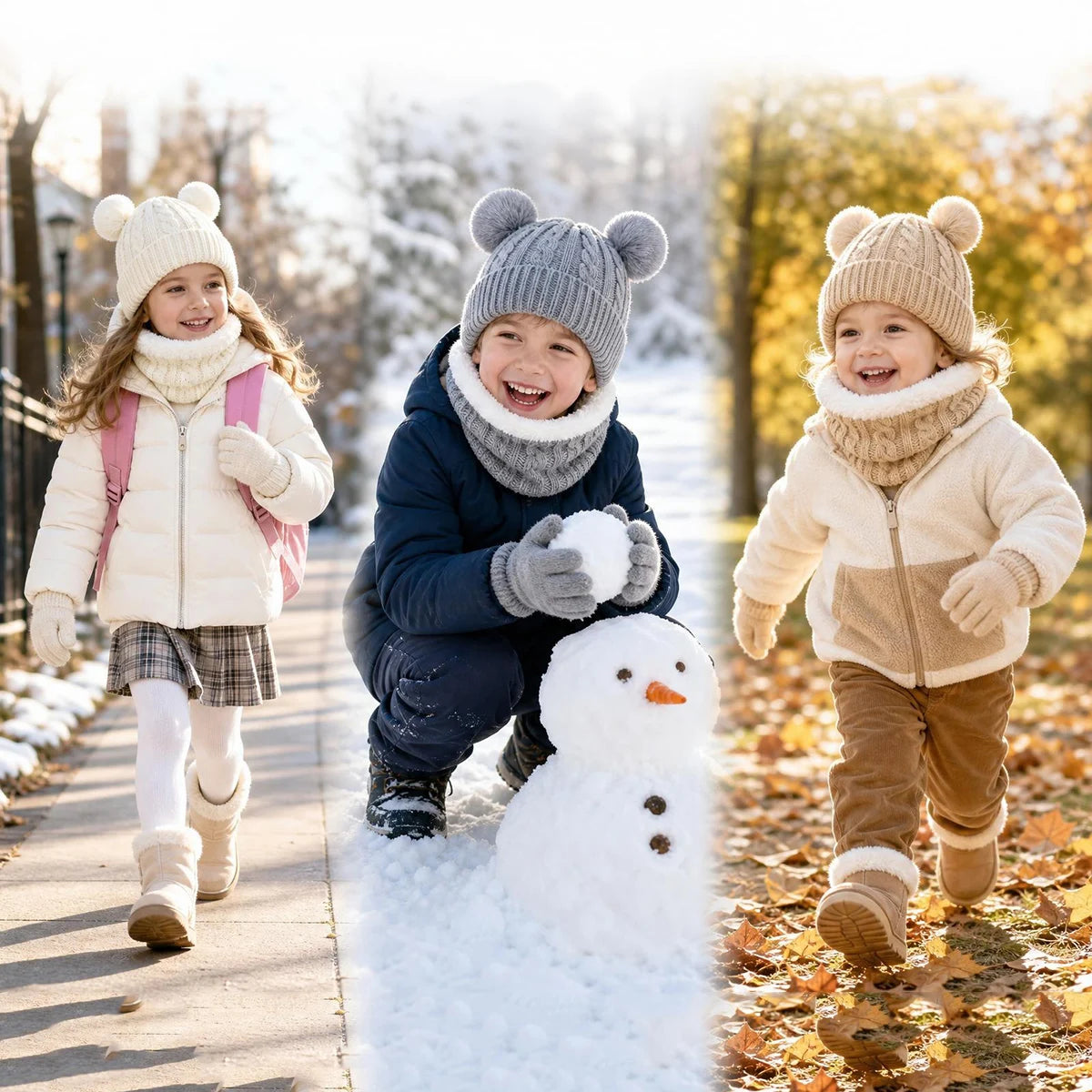 Kids Winter Knit Hat Scarf & Gloves 3-Piece Set Ages 5–12 Kids Winter Accessories SWANS