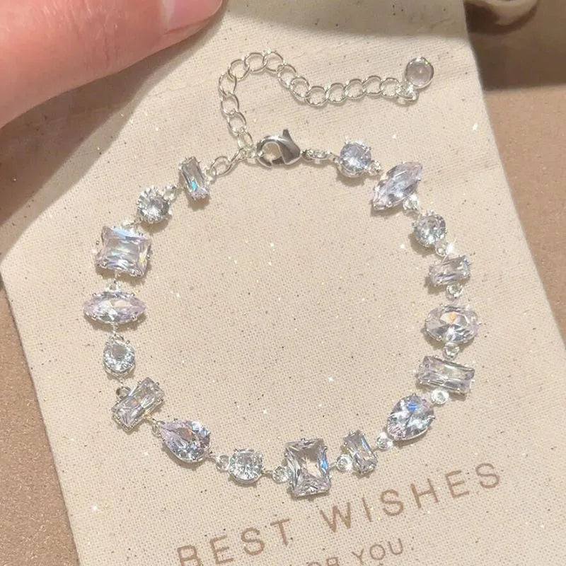 Sparkling Crystal Zircon Chain Bracelet for Women | Party Gift Crystal Chain Bracelet SWANS White