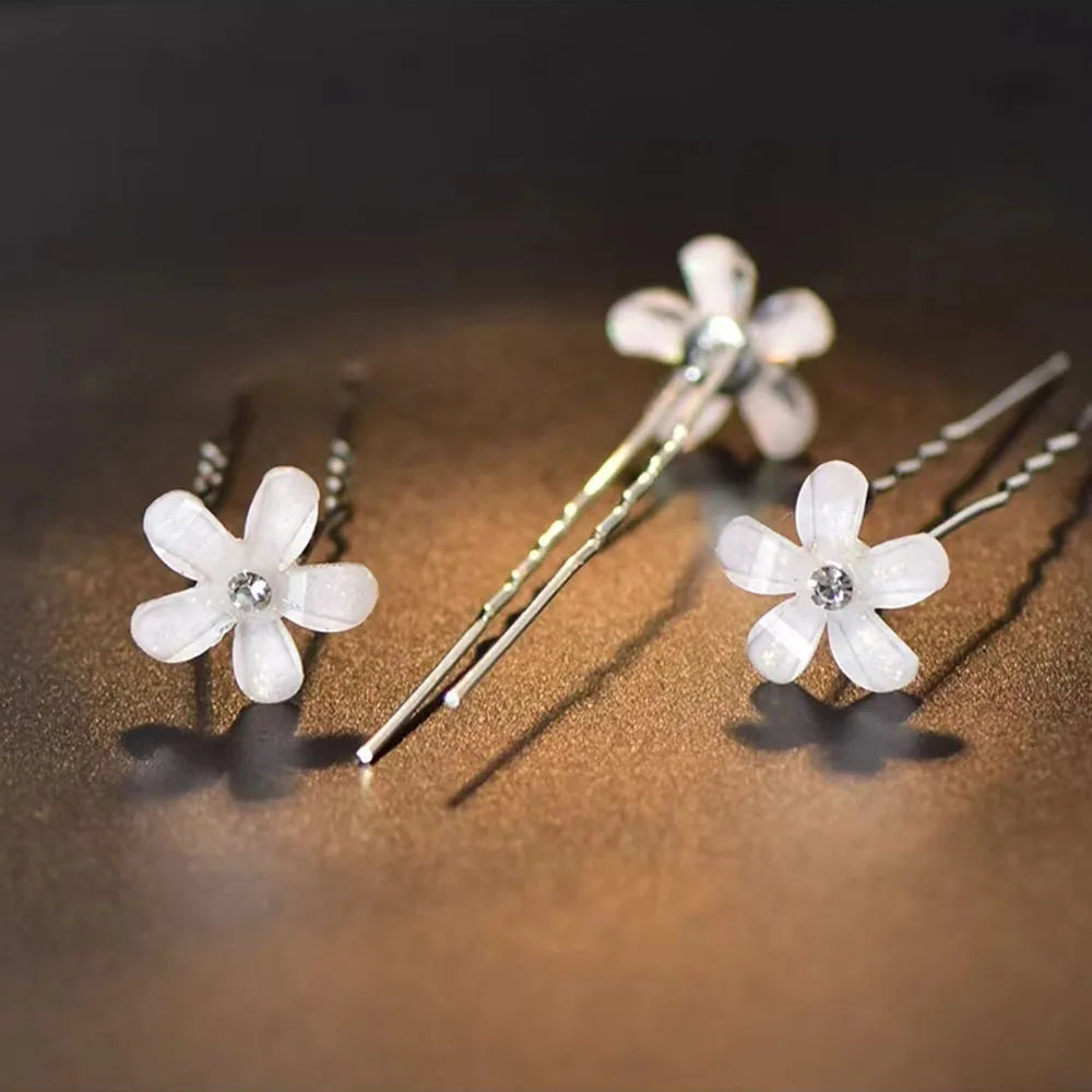 Flower Zircon Bridal Hair Clips & U-Shape Pins Set 10/16pc Bridal Hair Clips SWANS