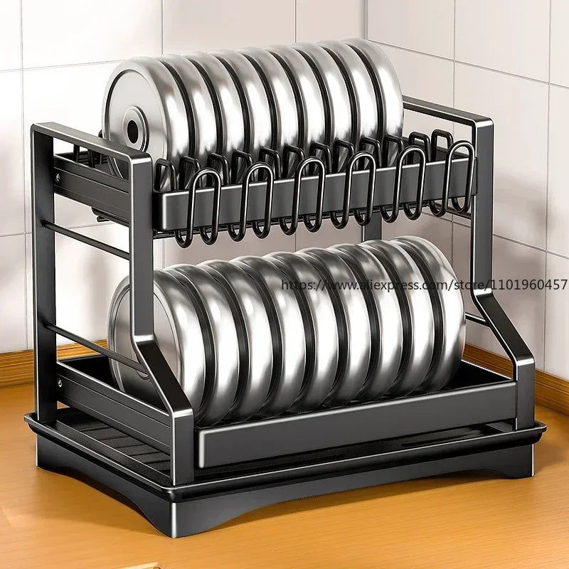 SWANS 2-Tier Dish Drying Rack with Drain Basket – Kitchen Dish Drying Rack SWANS