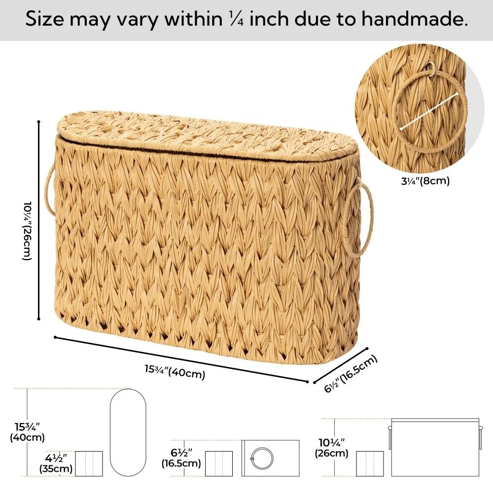 Water Hyacinth Wicker Toilet Paper Basket with Lid – 9 Rolls Wicker Storage Basket SWANS