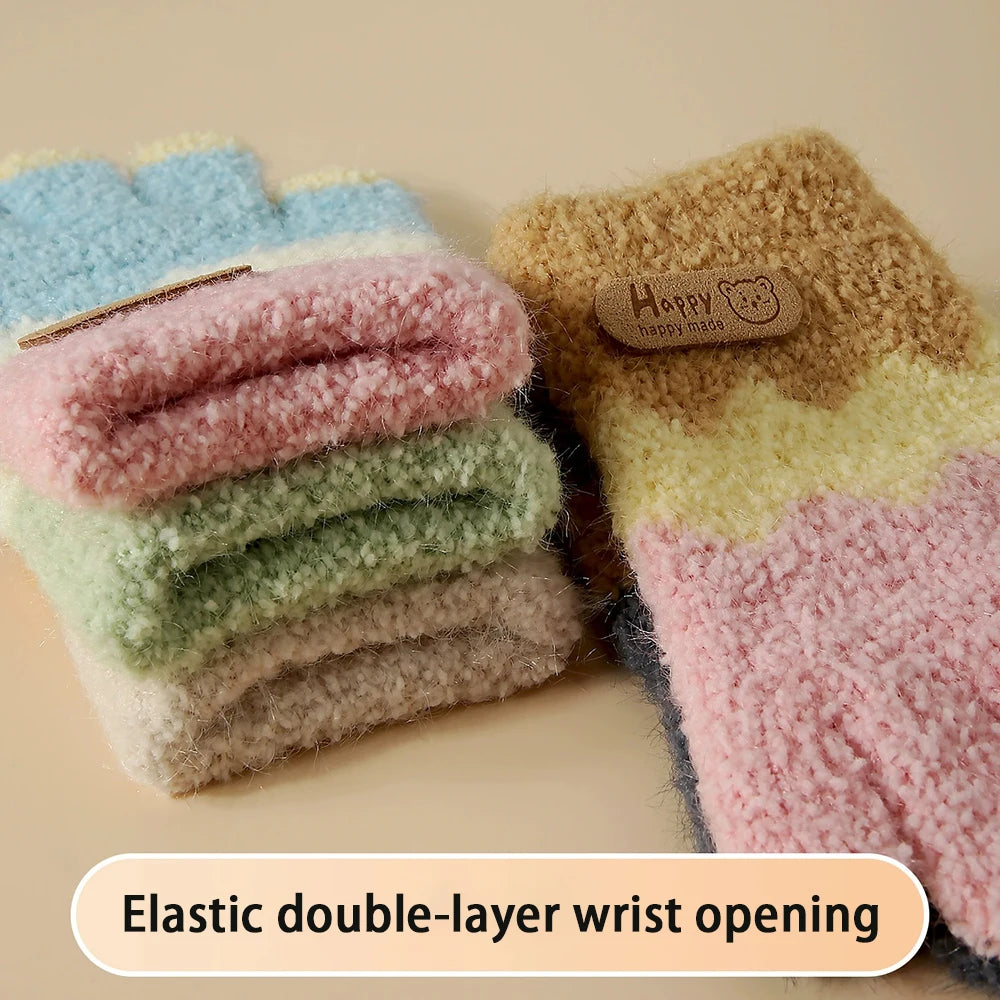Kids Winter Knitted Gloves – Cute Teddy Bear Full Finger Warmth Kids Winter Gloves SWANS