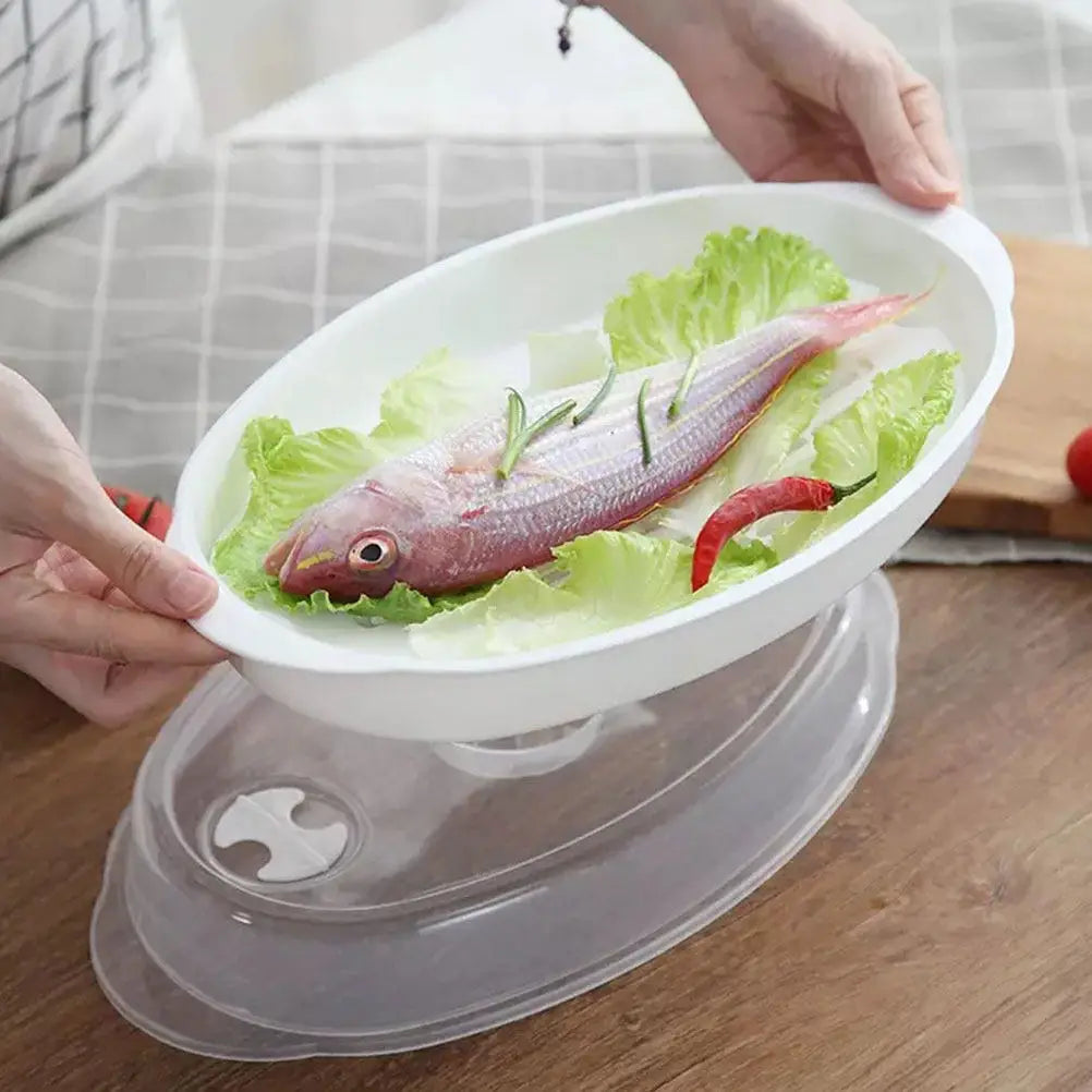 Microwave Fish & Vegetable Steamer Plate with Vented Lid Microwave Steamer SWANS