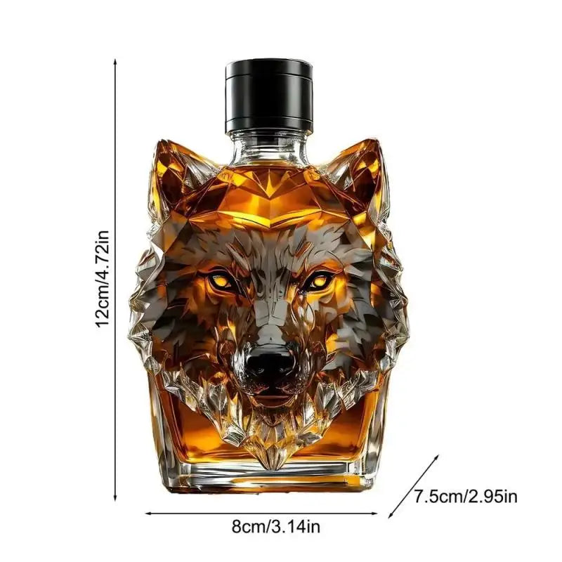 Wolf Sculpture Whiskey Glass Bottle | 350ml Collectible Bar Art Decorative Glass Bottle SWANS 350ml