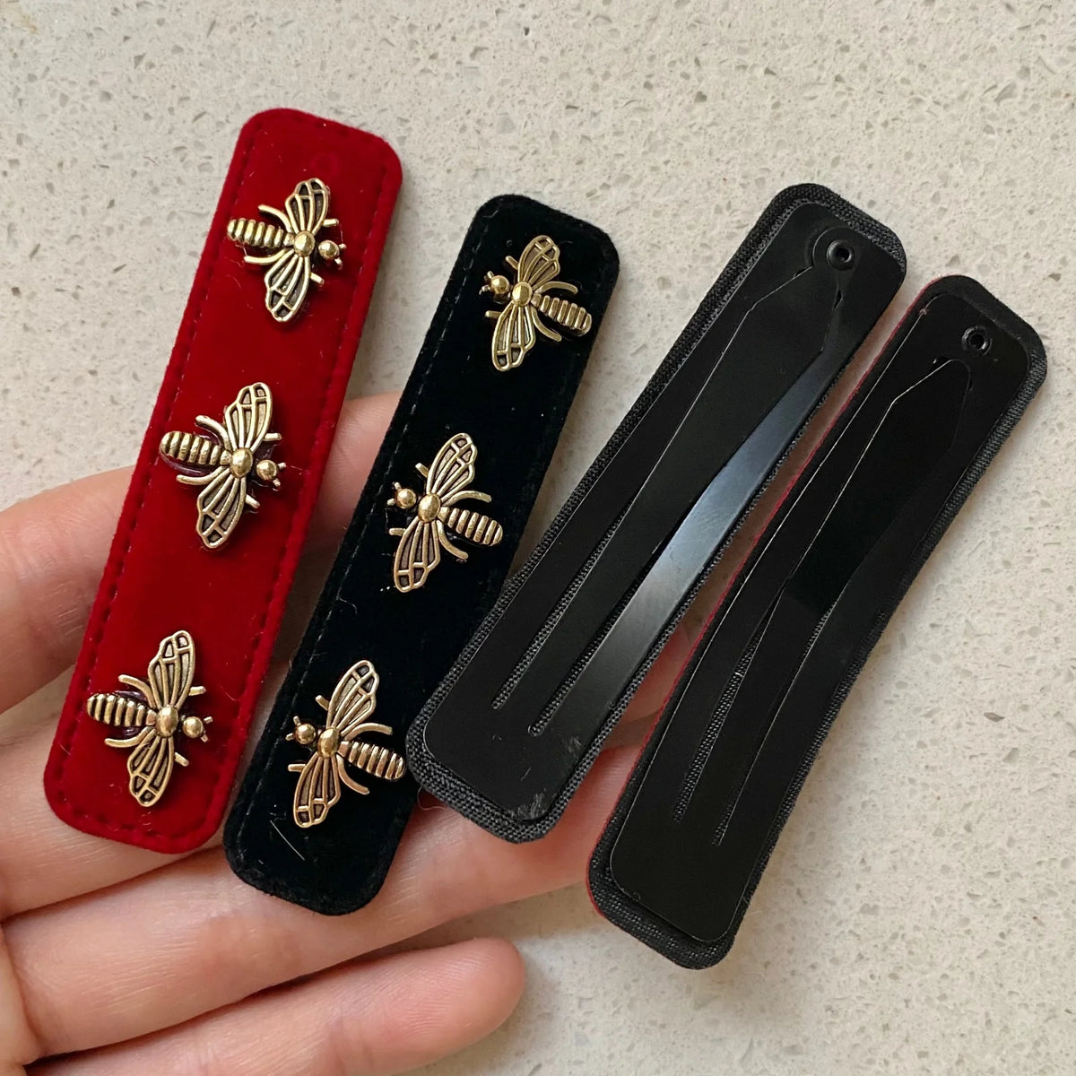 2PCS Velvet Hair Clips Red & Black Gold Bee Barrettes Women Velvet Hair Barrettes SWANS
