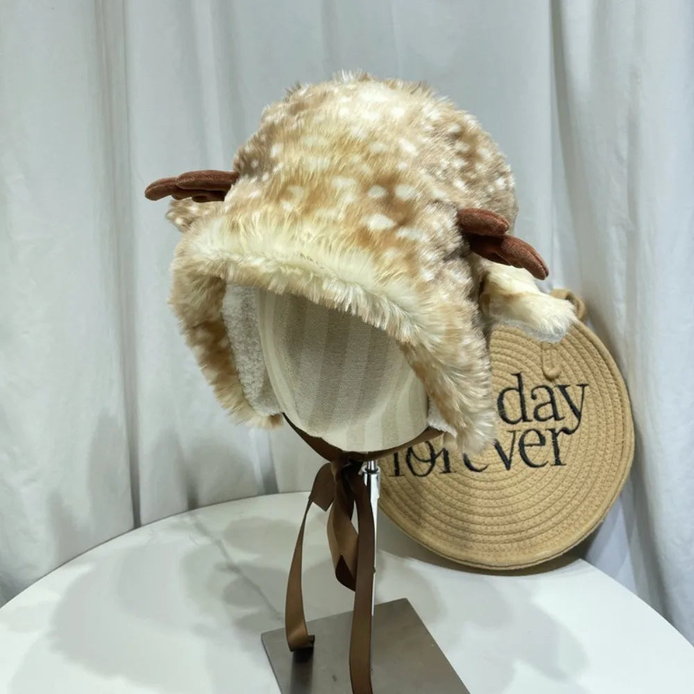 Women's Winter Plush Knit Hat – Christmas Deer Ear Beanie Winter Knit Beanie SWANS