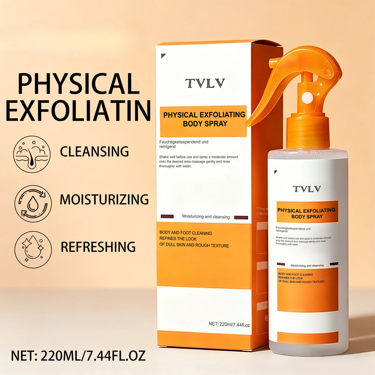 TVLV Exfoliating Body Spray – Moisturizing Skin Cleanser 220ml Body Exfoliating Spray SWANS