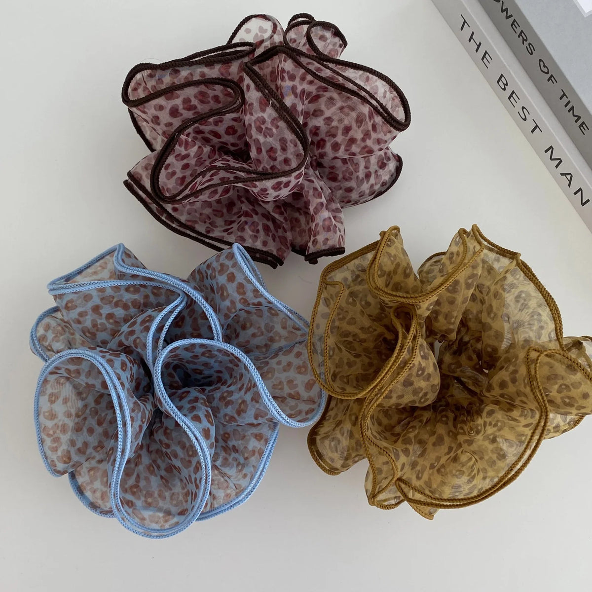 Y2K Leopard Print Chiffon Scrunchie | Korean Hair Tie Chiffon Scrunchie SWANS