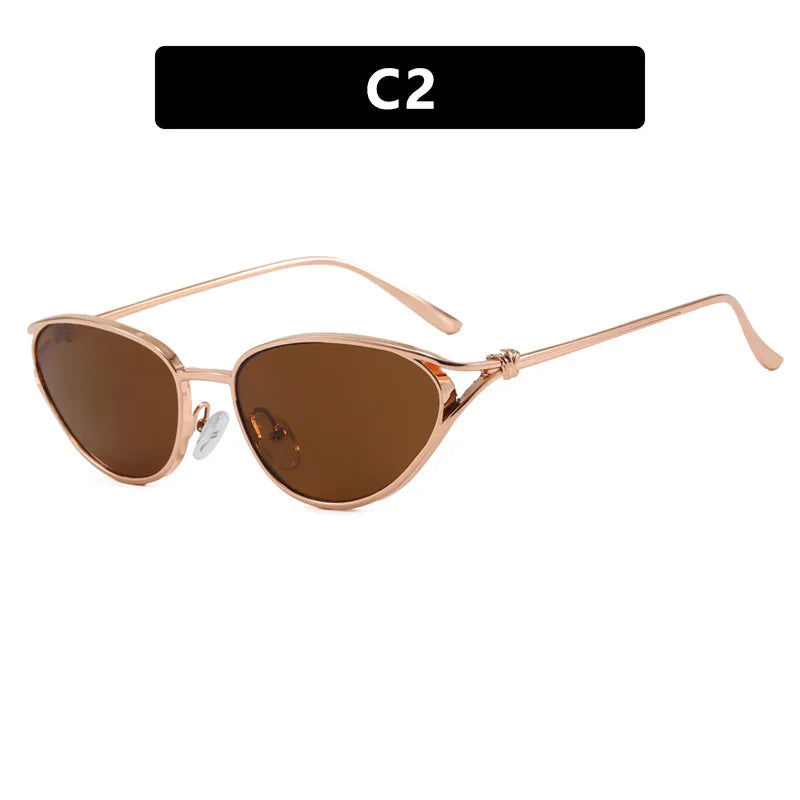 Y2K Vintage Metal Cat Eye Sunglasses – Unisex Steampunk Cat Eye Sunglasses SWANS Rose Gold Brown As the picture