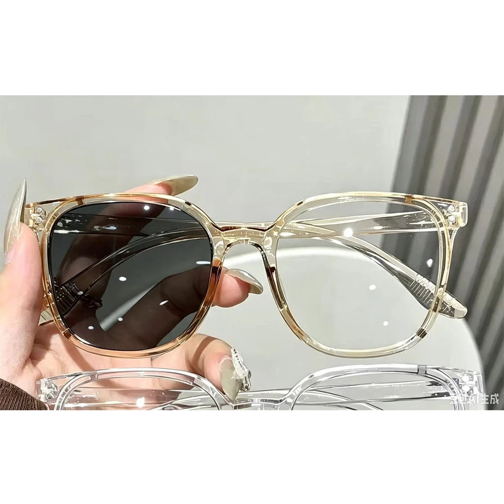 Women's Photochromic Blue Light Blocking Eyeglass Frames Eyeglass Frames SWANS Light Brown Clear