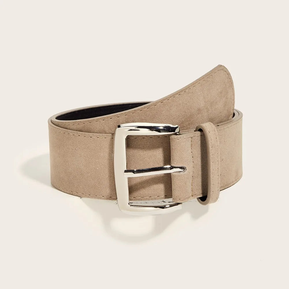 Women's Wide PU Leather Belt – Pin Buckle Dress Waistband Women's Fashion Belt SWANS Apricot