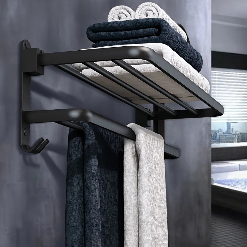 SWANS Punch-Free Aluminum Wall-Mounted Towel Bar & Rack Towel Bar Rack SWANS