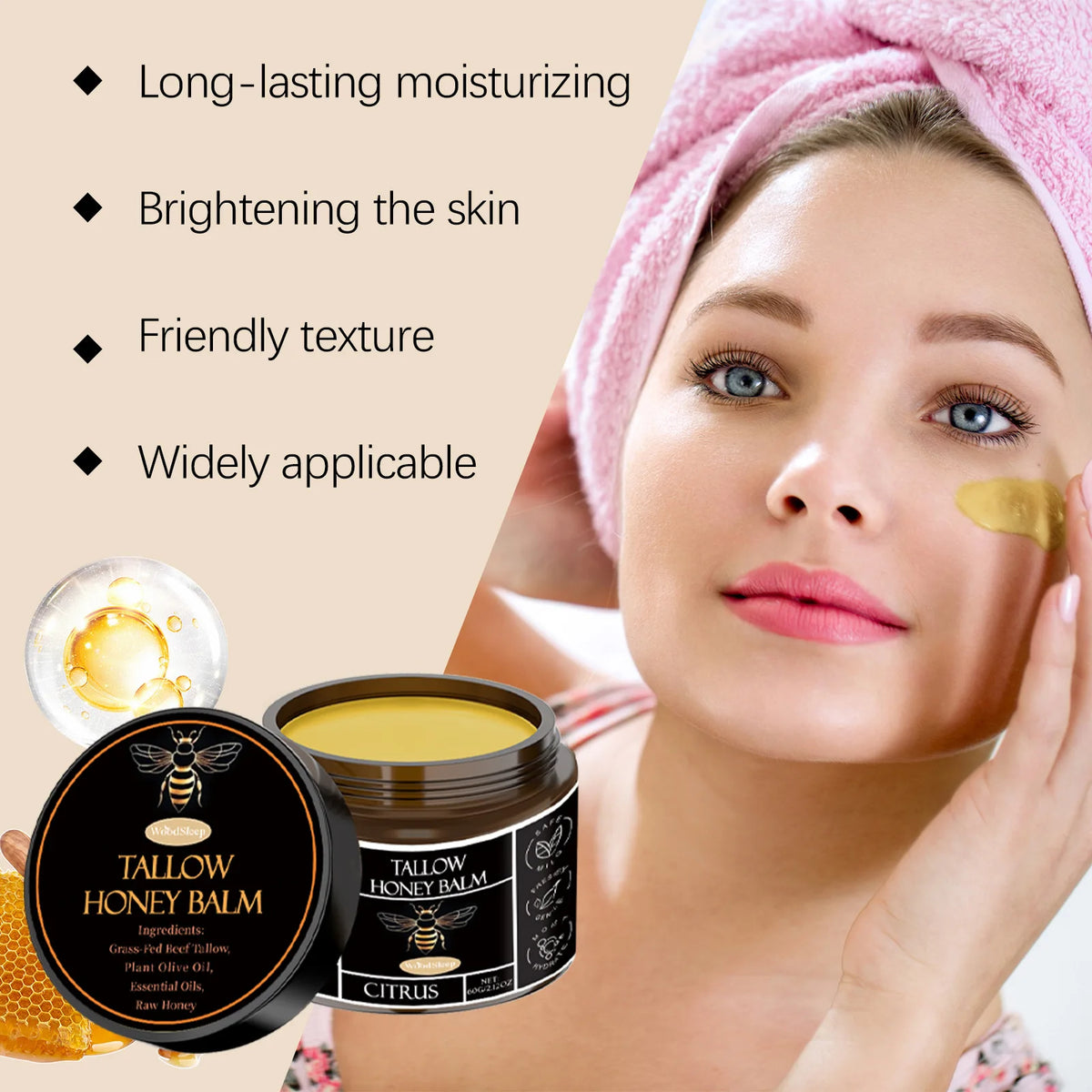 WOODSLEEP Tallow Honey Facial Balm Nourishing Moisturizer 60g Facial Moisturizer Balm SWANS