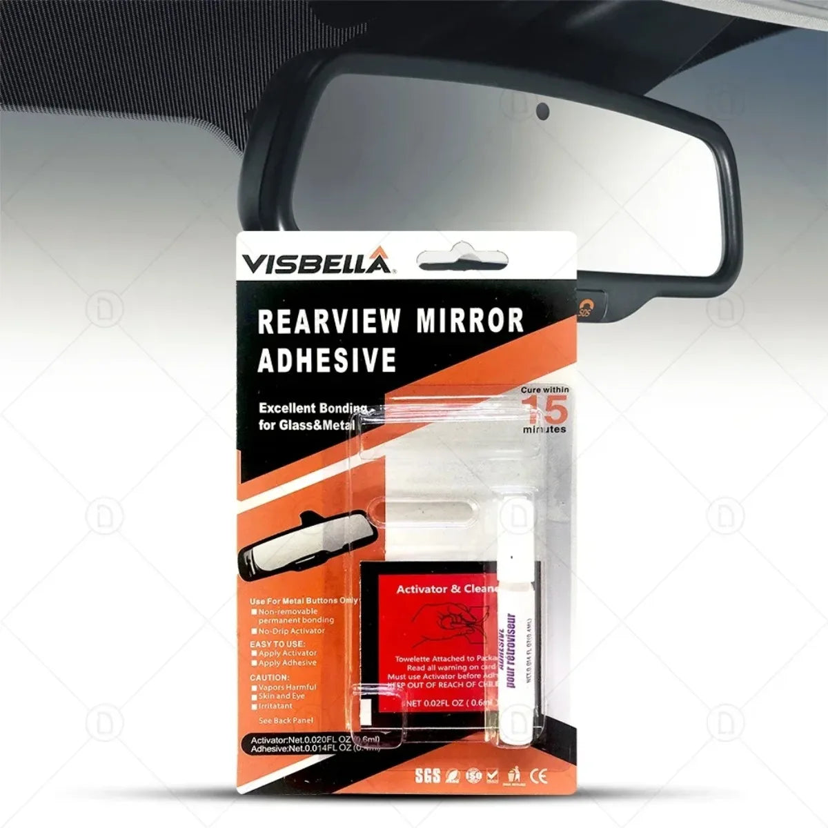 Car Rearview Mirror Adhesive Repair Kit – Fast-Cure Strong Bond Mirror Repair Adhesive SWANS Mirror Adhesive-1pc