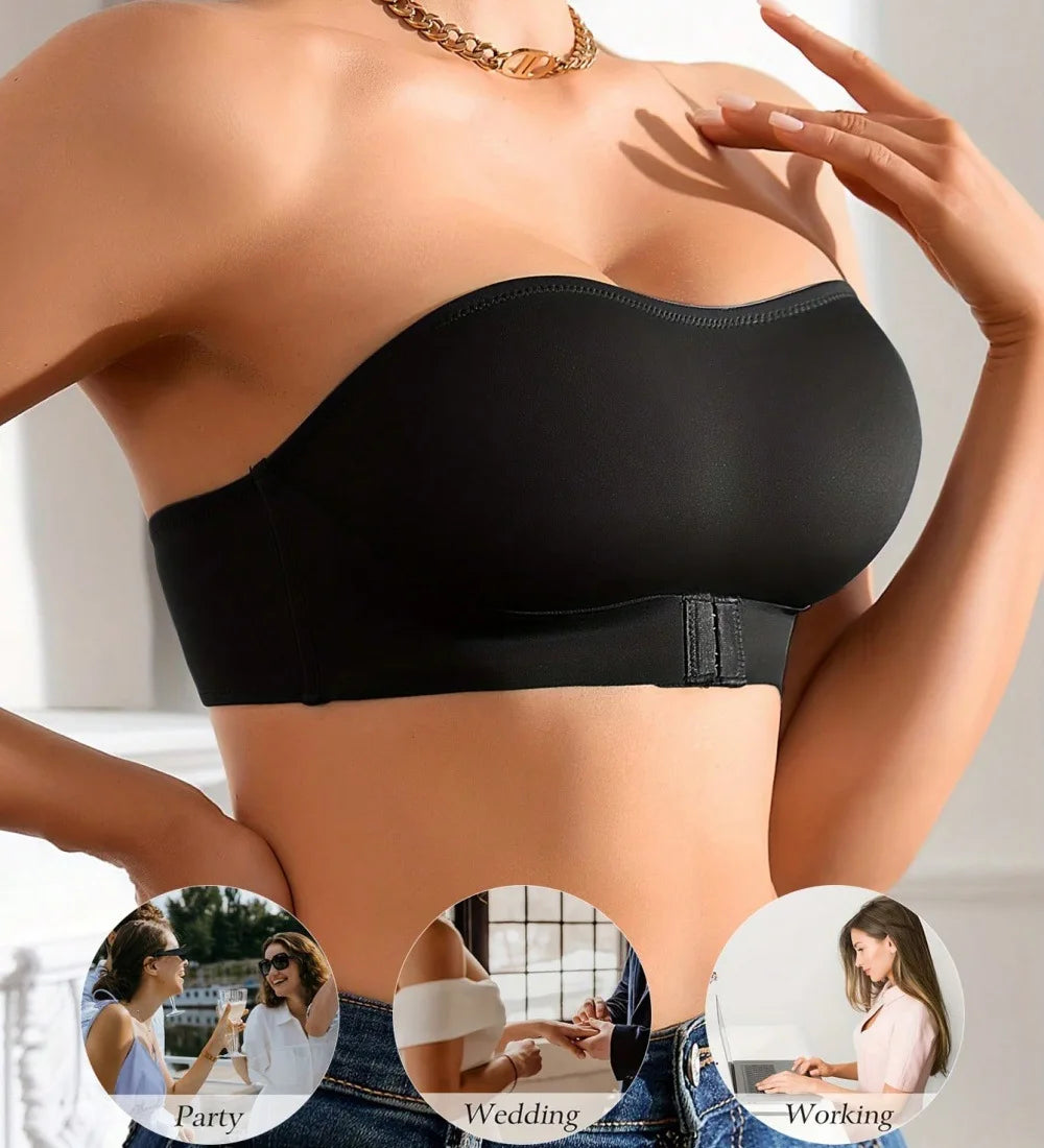 Women Strapless Push Up Bralette – Seamless Front Closure Tube Top Strapless Bralette SWANS 1pcs Black 1XL