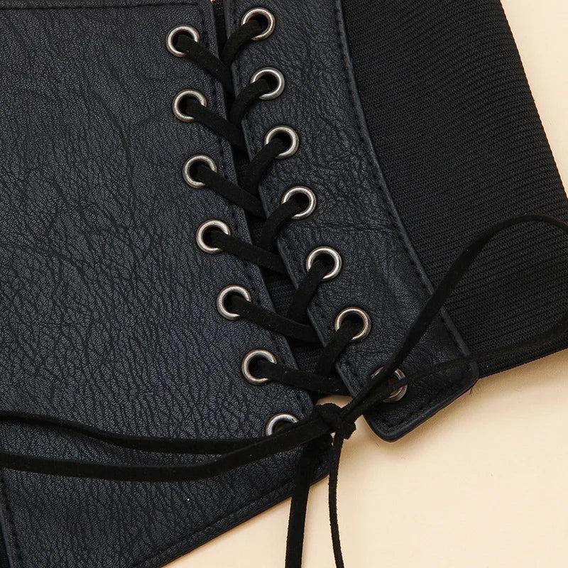 Women's Wide PU Leather Corset Belt – Gothic Punk Waistband Wide Corset Belt SWANS