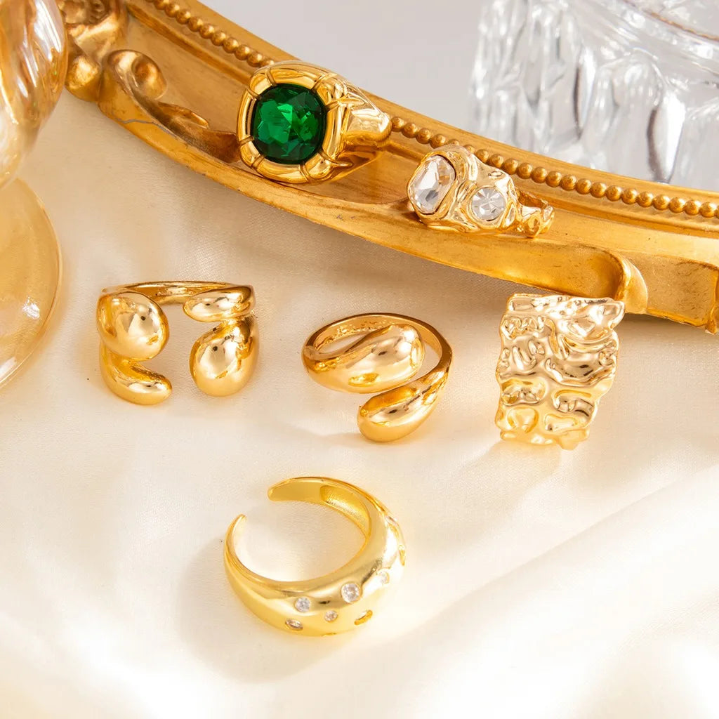 6-Piece Gold Plated Geometric Gemstone Ring Set – Adjustable Fashion Ring Set SWANS