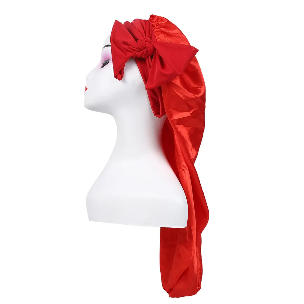 Extra Long Satin Bonnet – Anti-Frizz Sleep Cap for All Hair Types Satin Sleep Bonnet SWANS 1pcs Bright Red