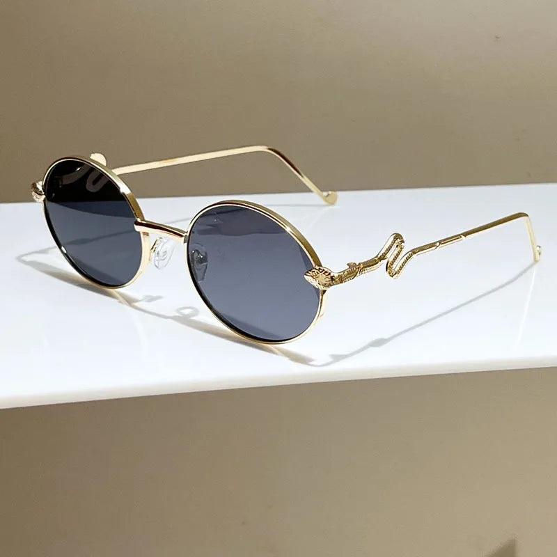 Y2K Steampunk Round Metal Sunglasses – Unisex Vintage Style Round Metal Sunglasses SWANS Black As the picture