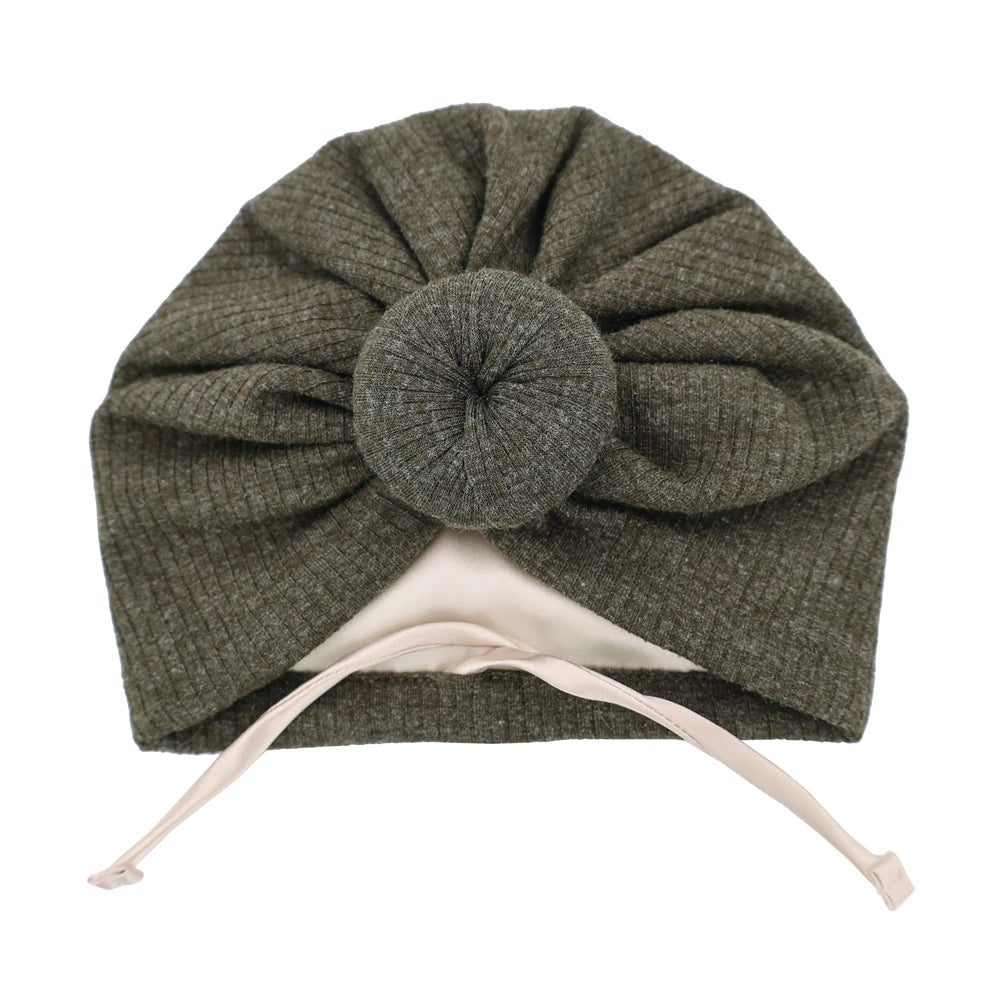 Satin Lined Baby Turban Hat – Infant Toddler Beanie Unisex Baby Turban Hat SWANS Rib Sage M (6-18Month)