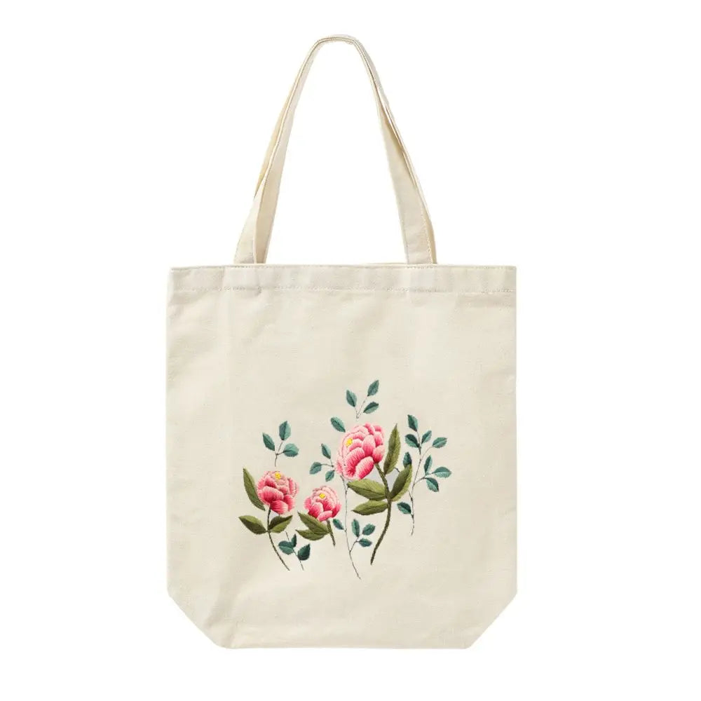 Flower Embroidery Kit with Canvas Tote Bag – Beginner DIY