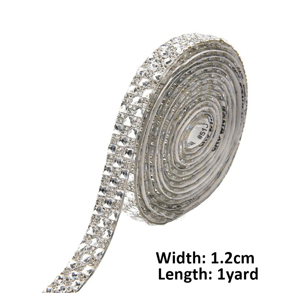 Self-Adhesive Rhinestone Ribbon Glitter Trim 1 Yard DIY Rhinestone Craft Trim SWANS White-1 yard 1 yard