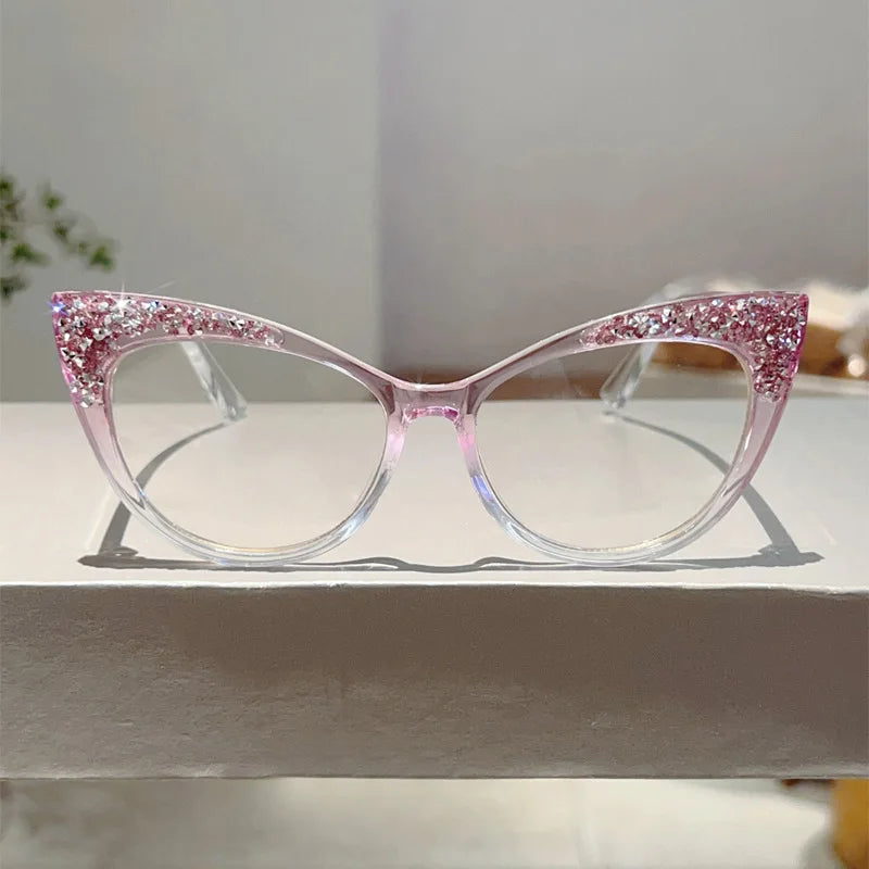 TOYEARN Blue Light Cat Eye Glasses – Bling Diamond Oversized Blue Light Eyeglasses SWANS