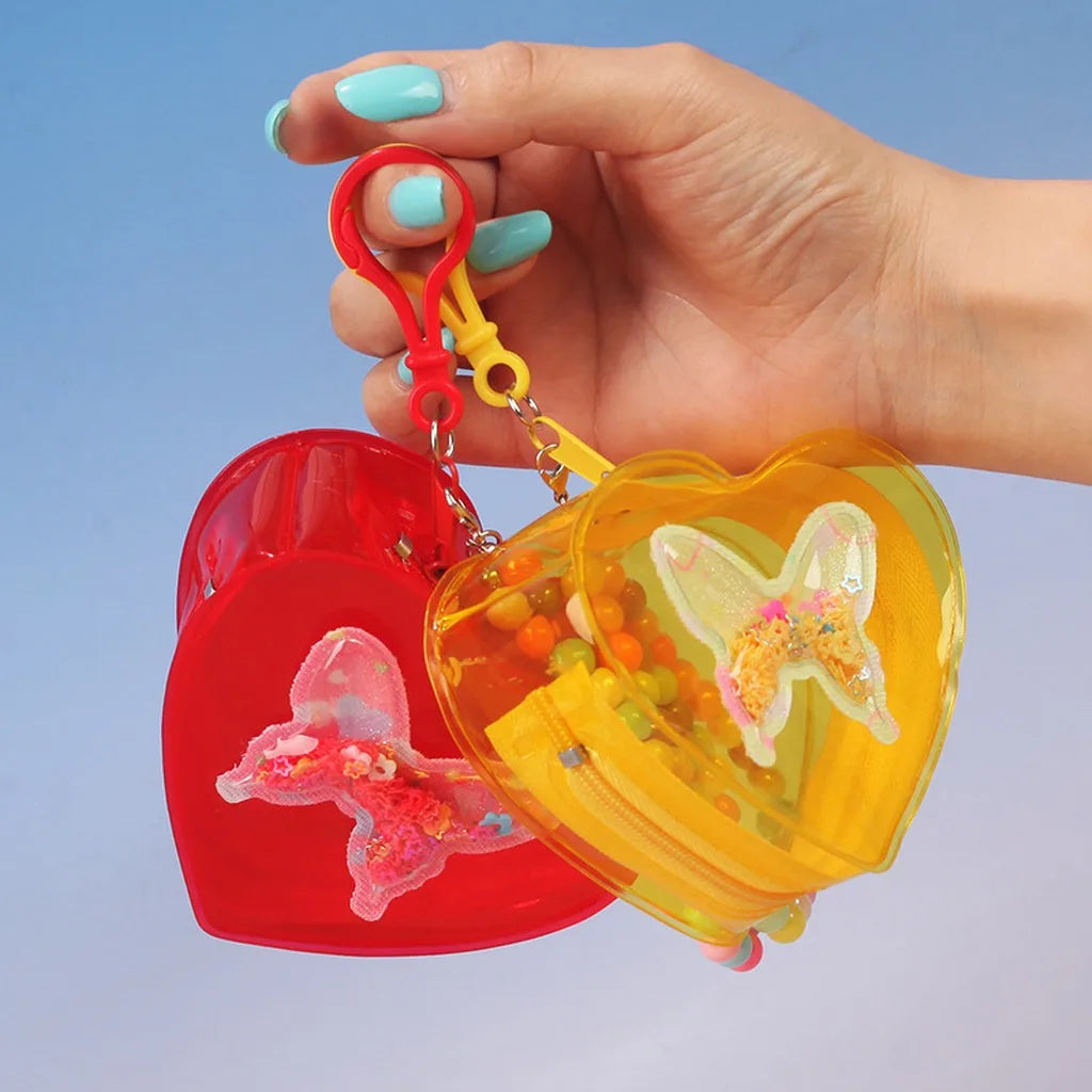 Heart-Shaped Clear Jelly PVC Coin Purse – Butterfly Glitter Coin Purse SWANS