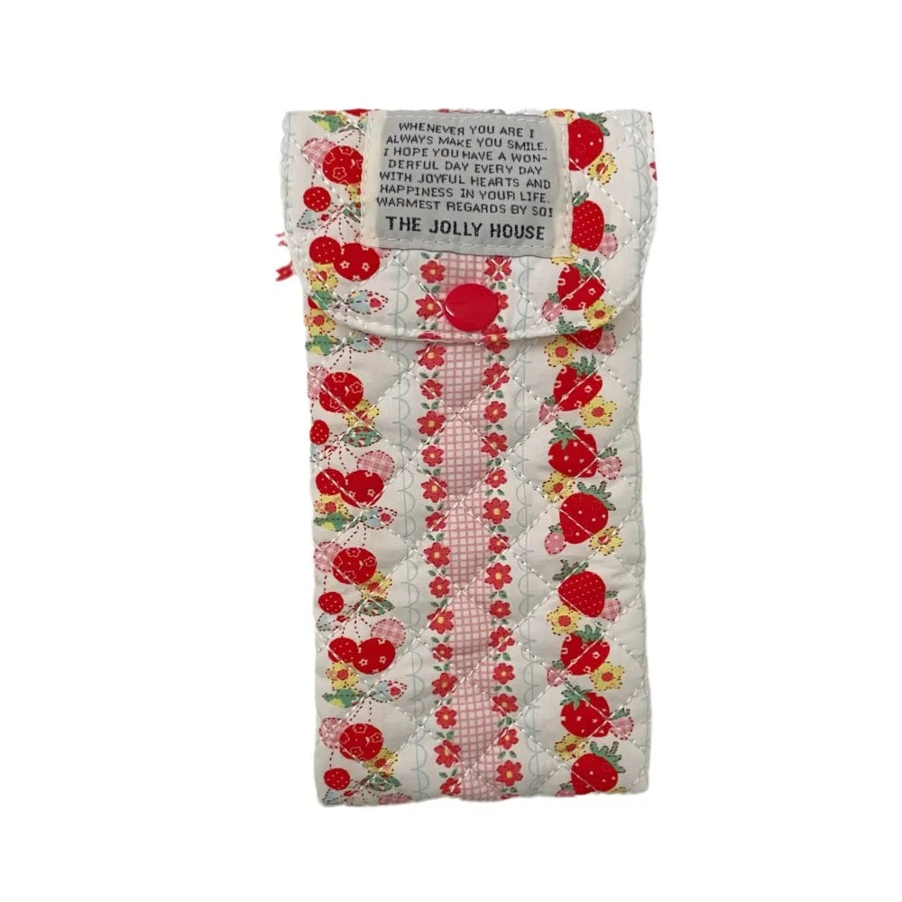 Strawberry Glasses Case – Fabric Sunglasses Pouch with Button Eyeglasses Case SWANS WHITE