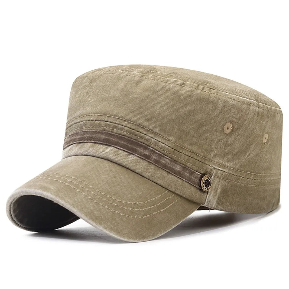 Retro Washed Cotton Flat Cap – Adjustable Dad Hat Men Women Flat Cap Hat SWANS Beige