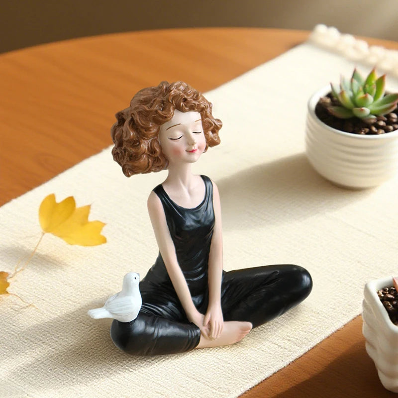 Yoga Girl Resin Figurine – Meditation Statue for Home Decor Decorative Figurine SWANS
