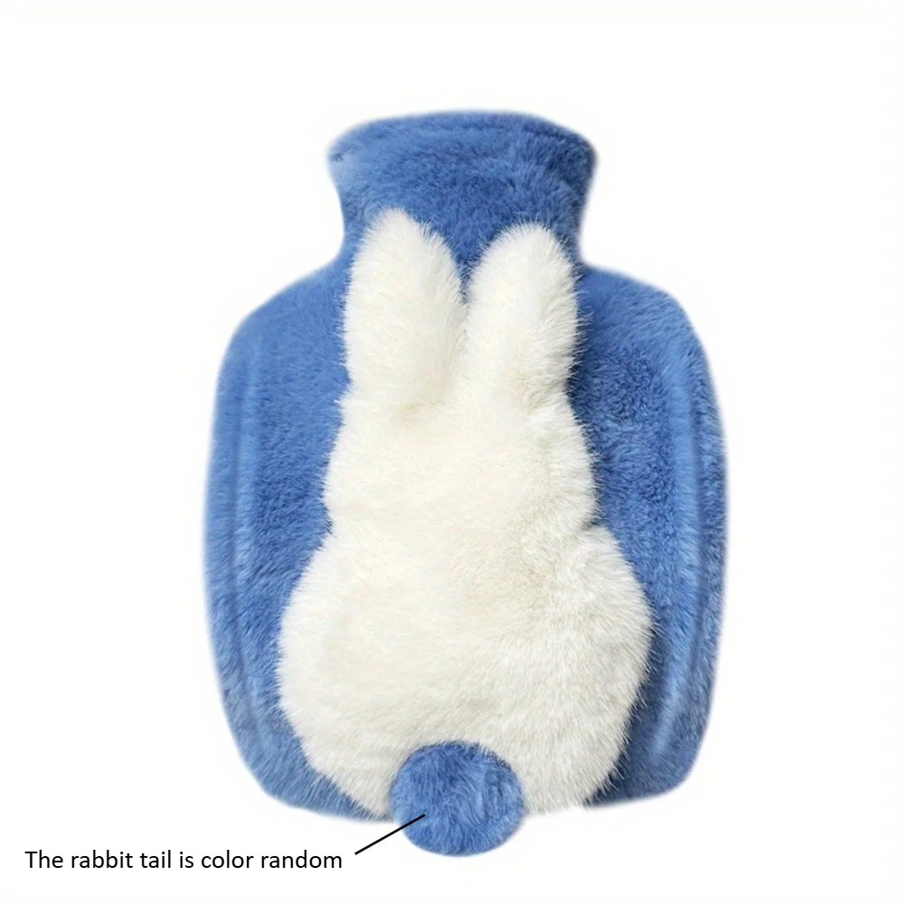 Thick Plush Hot Water Bottle – Cute Bunny Tail Heated Cushion Plush Hot Water Bottle SWANS blue 1pc