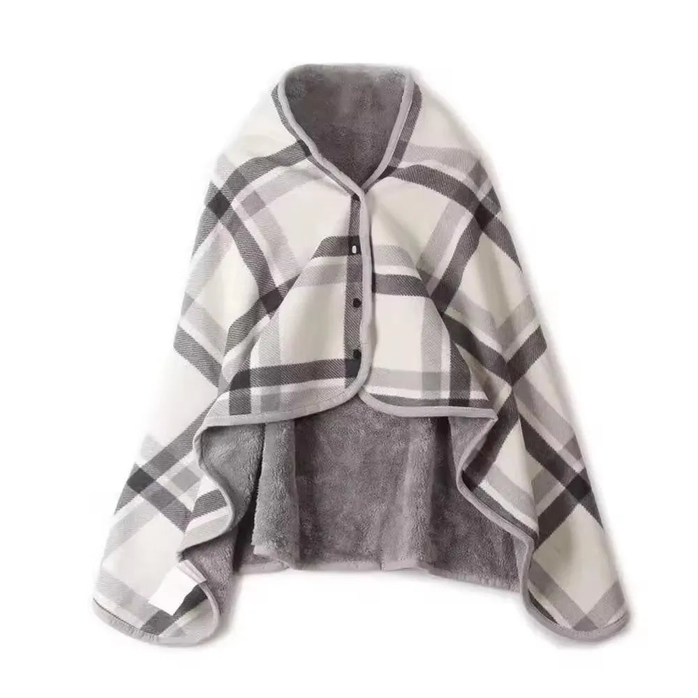 Wearable Plaid Shawl Blanket – Cozy Flannel Wrap for Office & Travel Shawl Blanket Wrap SWANS Gray One Size