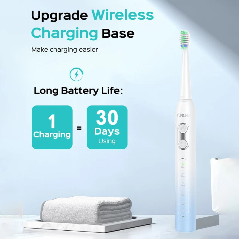 YUNCHI C2 Sonic Electric Toothbrush – 5 Modes, USB-C, 8 Heads Sonic Electric Toothbrush SWANS