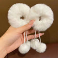 2-Pack Fluffy Pom Faux Fur Hair Clips – Women's Winter Hairpins Faux Fur Hair Clips SWANS 2PCS write