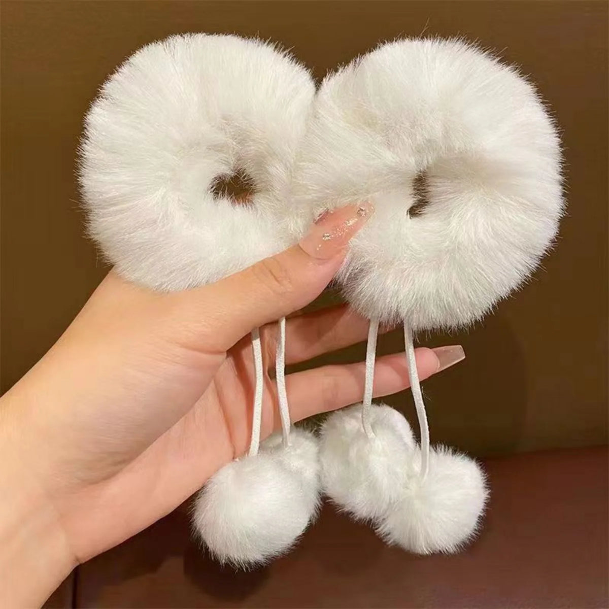 2-Pack Fluffy Pom Faux Fur Hair Clips – Women's Winter Hairpins Faux Fur Hair Clips SWANS 2PCS write