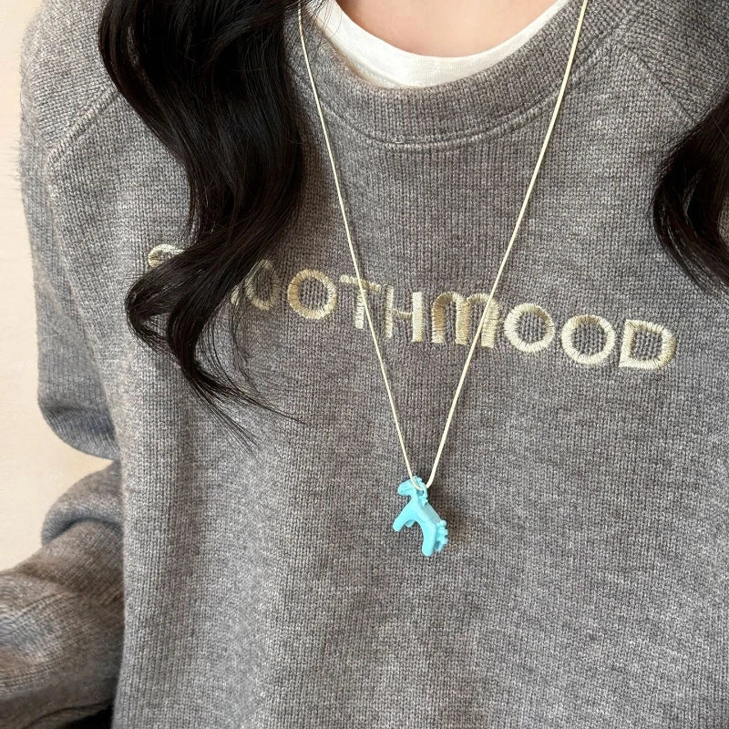 Colorful Horse Pendant Long Necklace – Adjustable Rope Chain Pendant Necklace SWANS