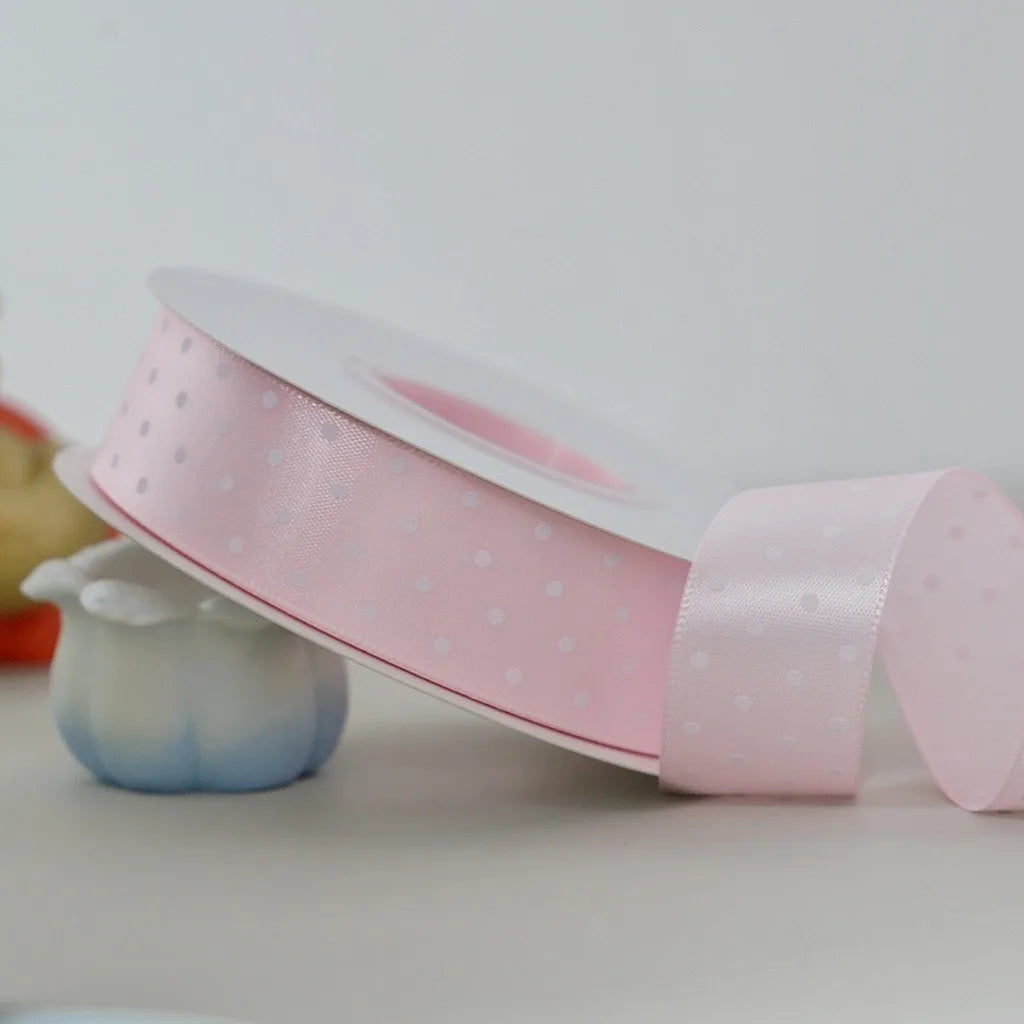Polka Dot Polyester Craft Ribbon 2.5cm 25 Yards – DIY Bows Craft Ribbon SWANS Pink White